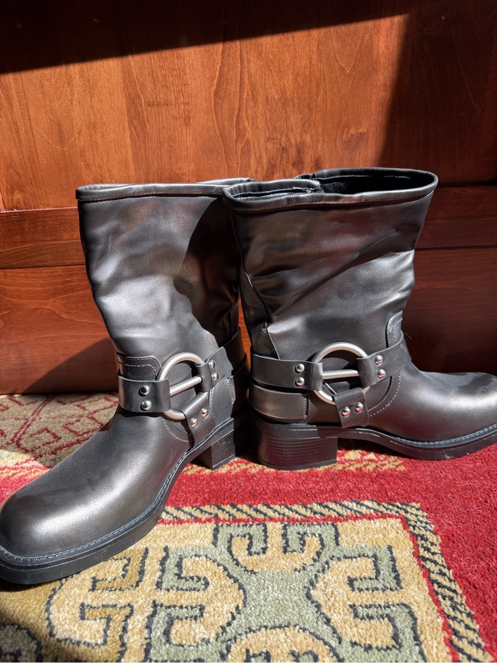 Women's Mid-Calf Buckle Boots - Classic Motorcycle Style DreamPairs 8.5 - Picture 3 of 9